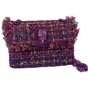Kurt Geiger London Mini Kensington Bouclé Tweed Bag Purple Eagle Head Chain